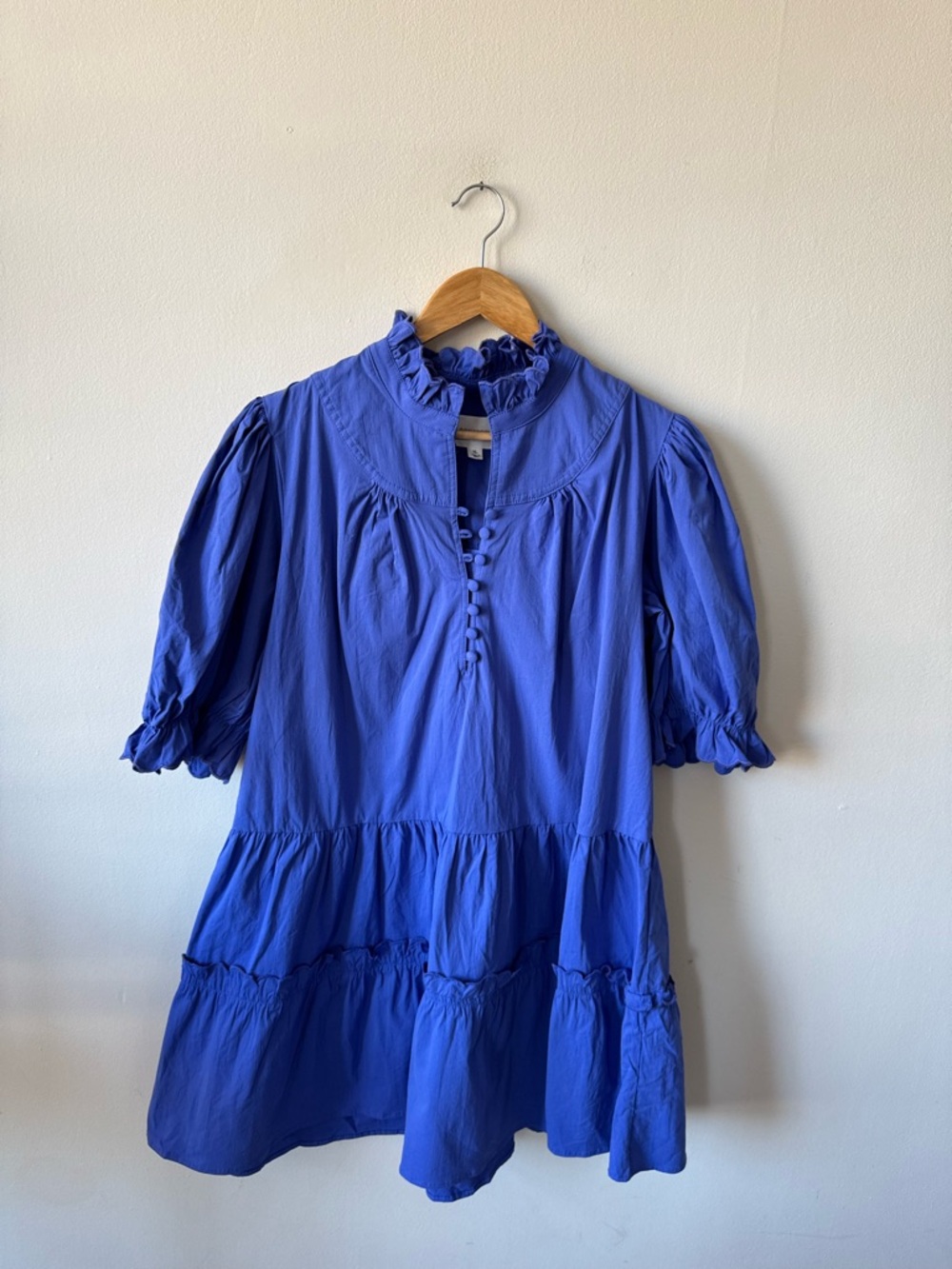 Pomander Place Azure Blue Ruffled Neck Mini Dress - Picture 7 of 10
